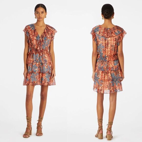 NWT Marie Oliver Dress Metallic Tiered Ruffle Gemma Mini Dress Red Size XS‎ - Picture 9 of 11